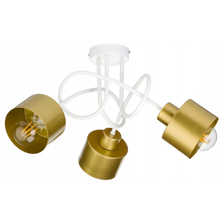 Lampa suspendata LOFT, 3 surse de lumina, alb-aurie, 35x60cm