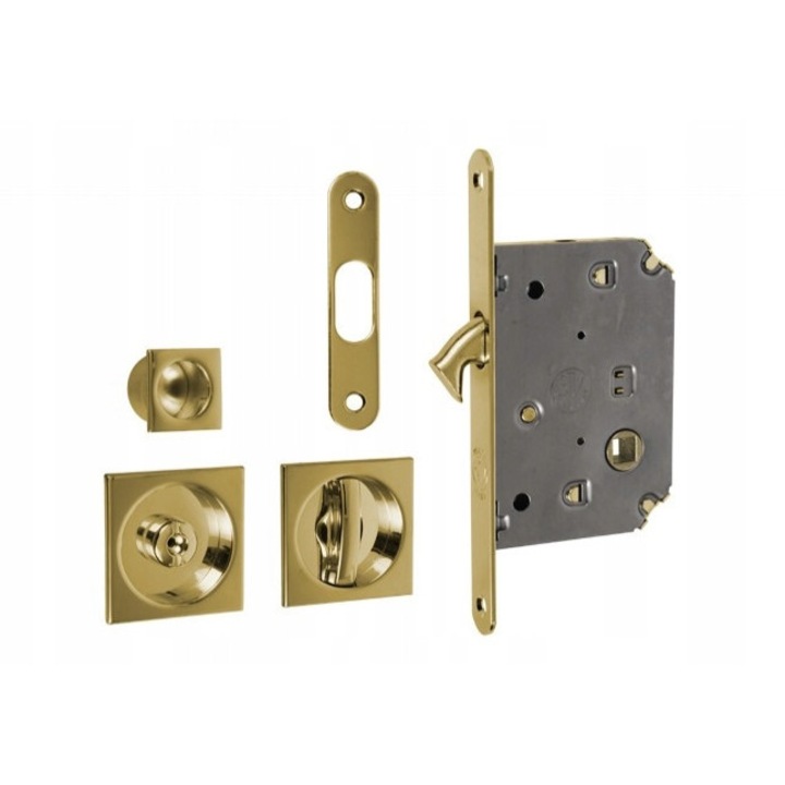 Zavor pentru usi glisante, set cu manere WC, auriu