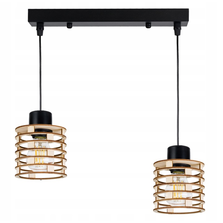 Lampa suspendata LED-ONE, model loft, 2 becuri E27, dimensiuni 40x5cm, inaltime maxima 100cm, negru/natur