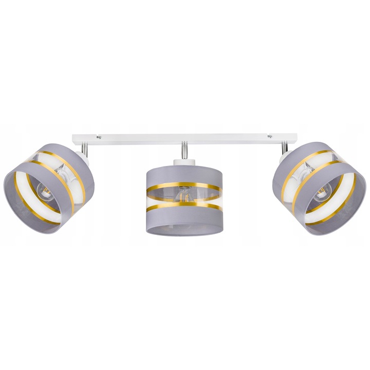 Lustra LED-ONE, lampa suspendata cu abajur cilindric, 3 surse de lumina E27, negru cu dungi aurii, 60x5cm, 20cm diametru