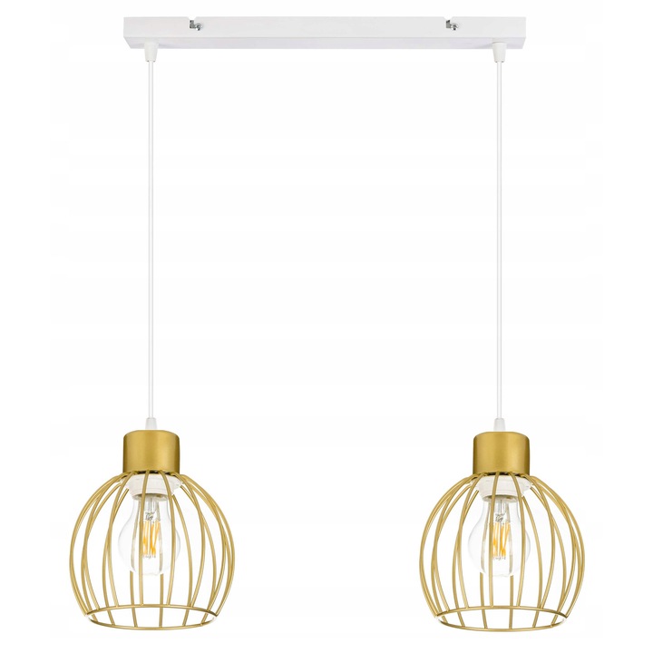 Lustru suspendat LED-ONE, drut aurit, 2 surse de lumina, 40x5cm, inaltime ajustabila pana la 100cm