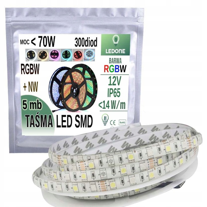 Banda LED 5050 300 LED IP65 5m - RGBW + NW Neutral