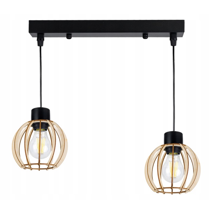 Lampa suspendata LED-ONE, model loft, 2 becuri E27, dimensiuni 40x5cm, inaltime maxima 110cm, culoare lemn