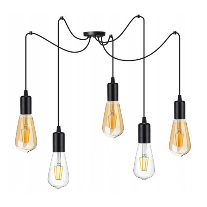 Lustra suspendata PAJAK, LED-ONE, 5 becuri E27, inaltime maxima 150cm, neagra, dimensiune baza O 12cm