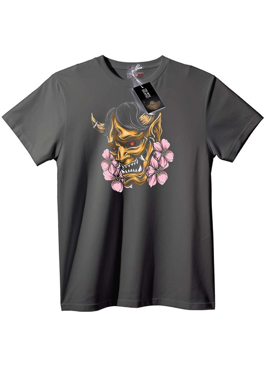 Tricou Oni Mask cu flori de cireș, Gri