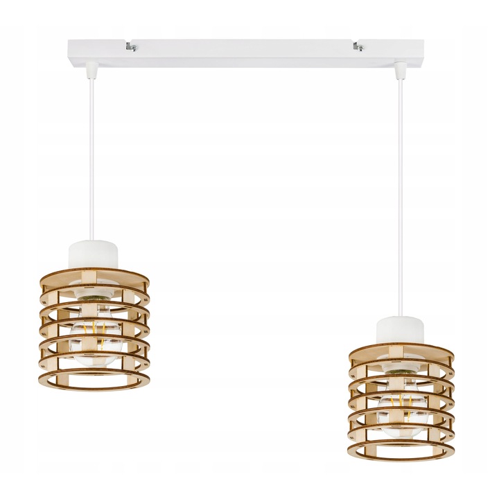 Lampa suspendata LED, 2 surse E27, lemn, 40x5cm, inaltime maxima 100cm, design retro