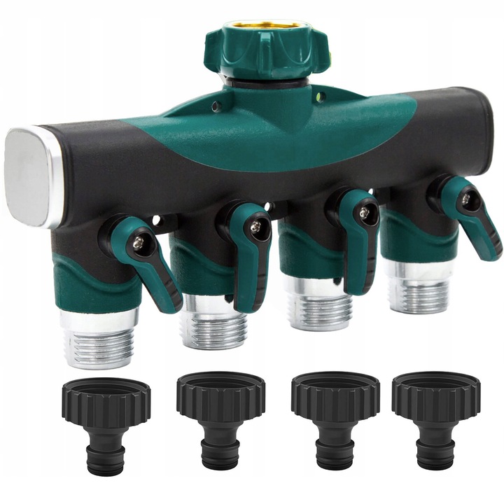 Distribuitor metalic 4-drozny pentru apa, 26,5 mm 3/4", 21 mm 1/2", 20,5x12,5x6cm