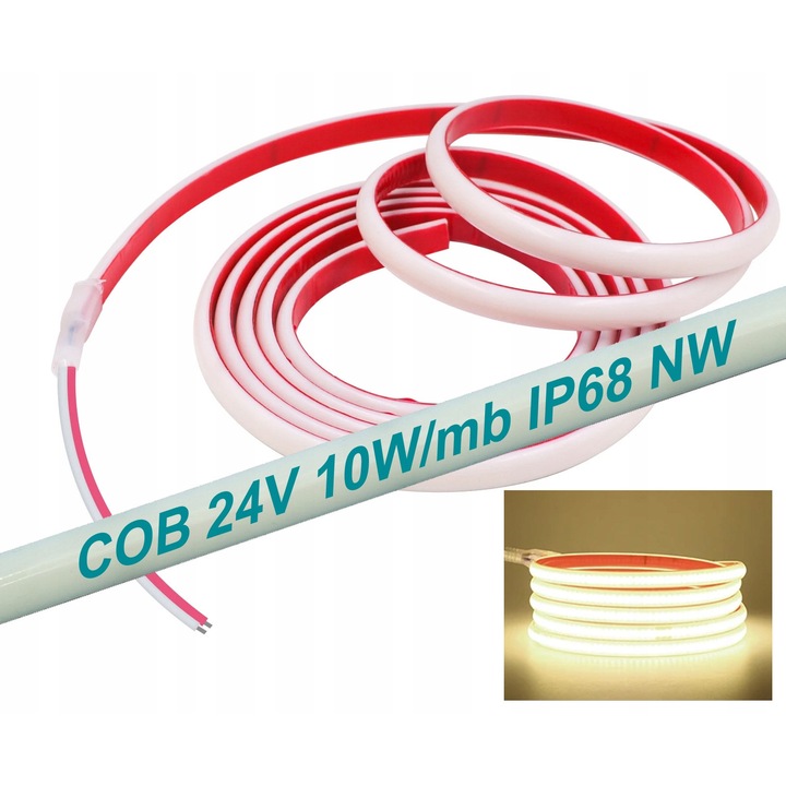 LED COB лента 24V 5м IP68, 480 диода/м, неутрално бяло, за сауна и басейни