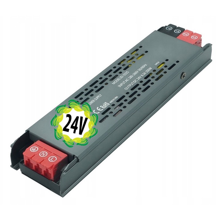 Професионално тънко захранване 24V 8,33A МОЩНО 200W IP20 SUPER SLIM за LED лента