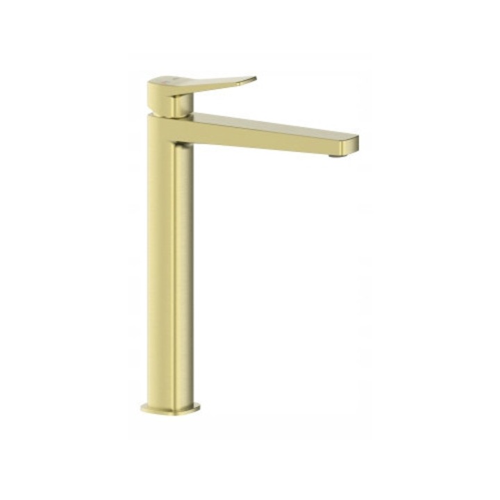 KFA Armatura MALAGA mosdó csaptelep, szálcsiszolt arany, 1 lyukas, magasított, click-clack leeresztővel