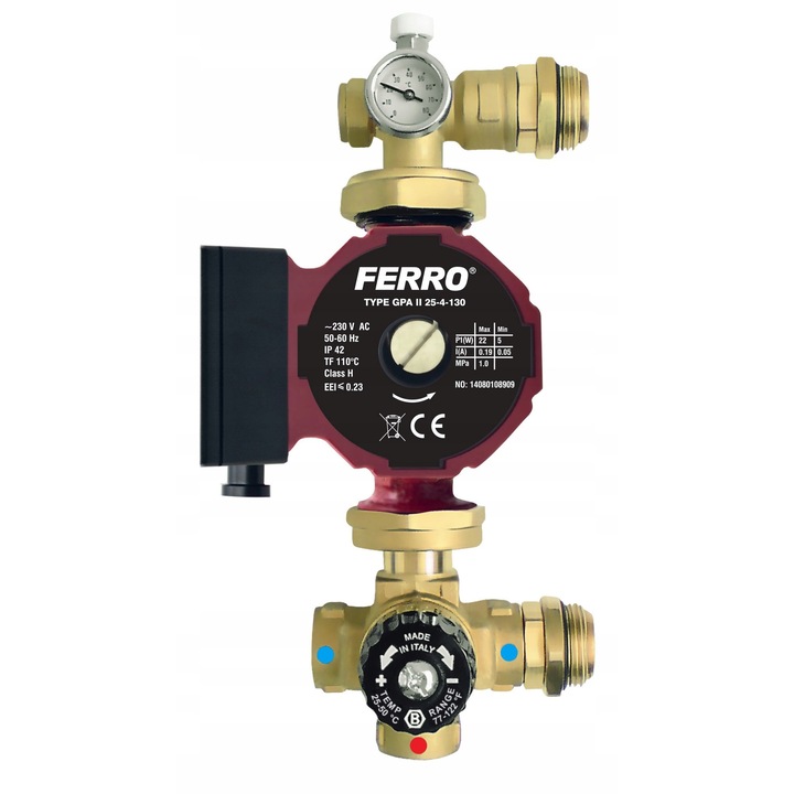 Grupa de amestec 1" cu pompa electronica 25-4-130, Ferro, 4 cai, 120mm
