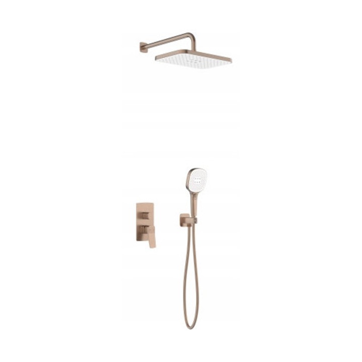 Set de dus subtire KFA Malaga, aur roz periat PVD, montaj subtire, 3 tipuri de jeturi, 1500mm, 211x321mm