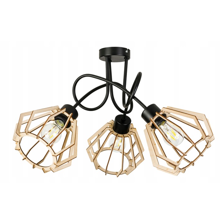 Lampa Plafon Suspendata Loft Lemn 5xE27 Negru