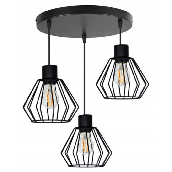 Lustru suspendat Berge, model Diamant, metal, negru sau cupru, dimensiuni 18x13cm, 3xE27, 60W