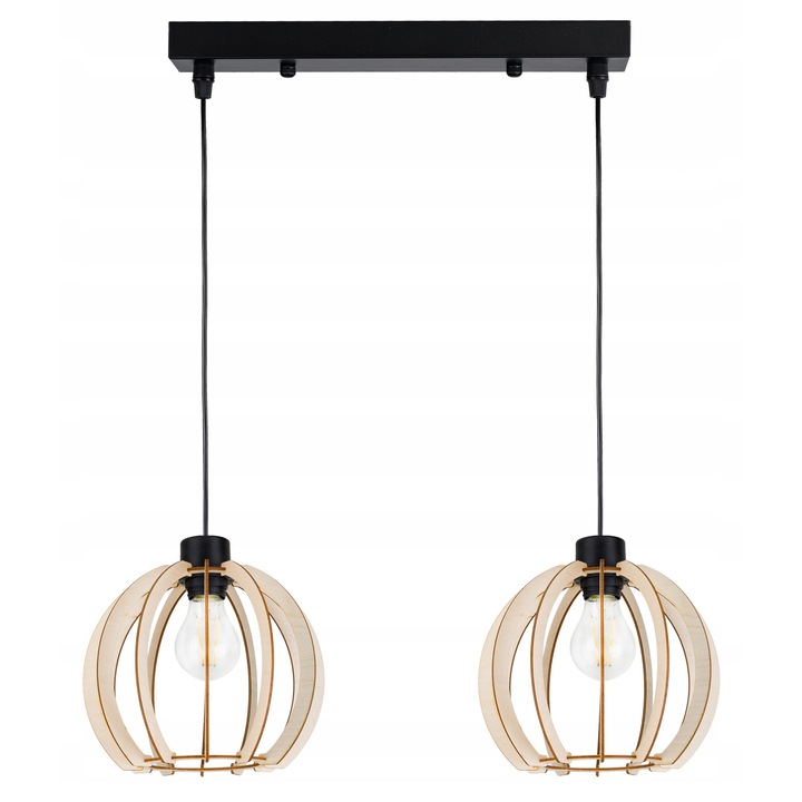 Lampa suspendata, LED-ONE, model KULA, 12 brate, lemn, 85cm inaltime, 40x5cm baza