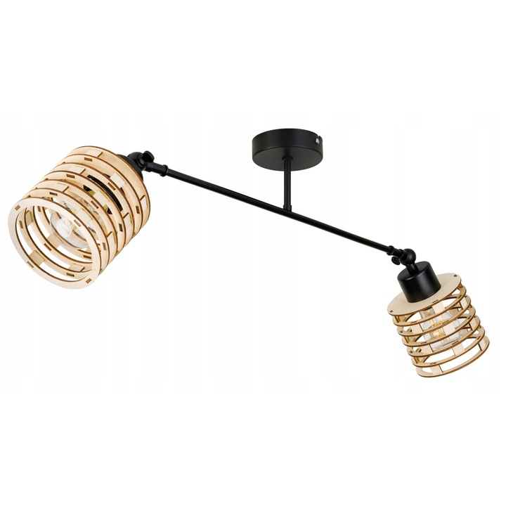 LED-ONE висяща лампа, лофт модел, 2x E27, черна, 60x18см, комплект с 2 дървени абажура