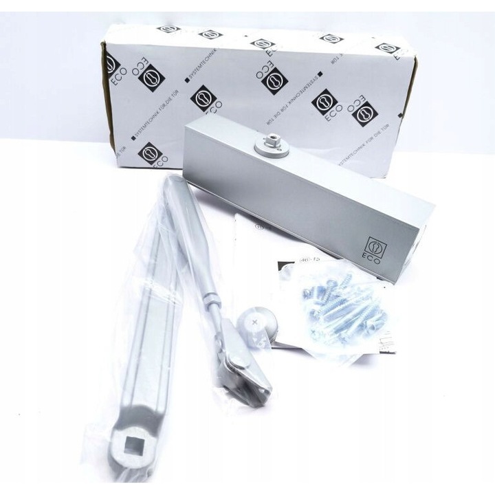 Amortizor usa Eco TS-11, argintiu, 207x55mm, pentru usi simple, max 125cm latime, max 100kg greutate