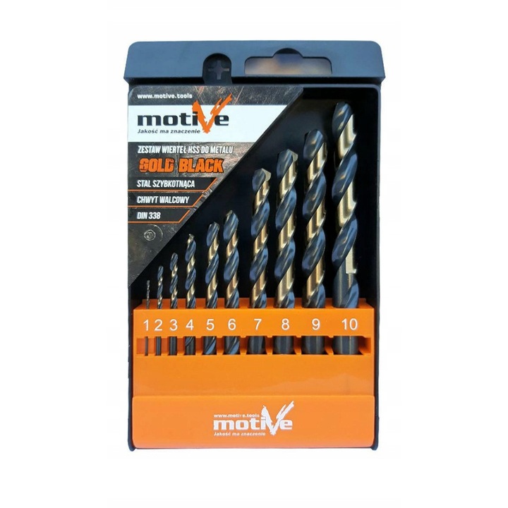 Set de 10 burghie HSS pentru metal 1-10mm, Motive