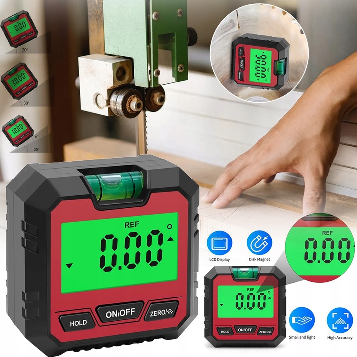 Digitális dőlésmérő mágnessel, 60x30x55mm, piros, készlet használati utasítással