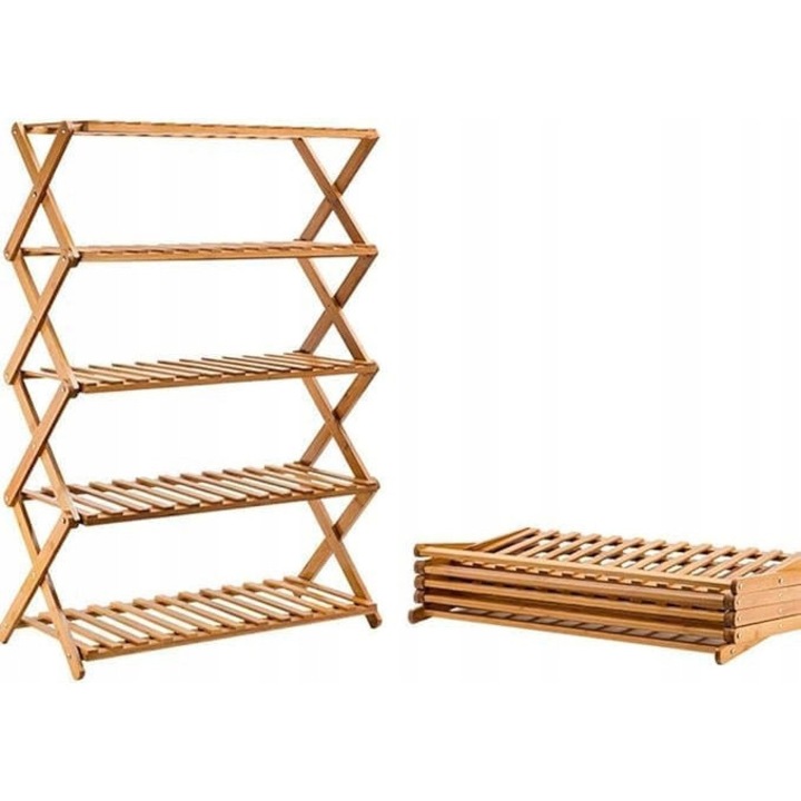 Suport pentru pantofi pliabil din bambus, 67x25x50cm, 4 niveluri, natural