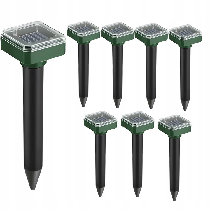 Комплект 8 броя устройства за прогонване на мишки и къртици, соларни, пластмасови, 26x6см, черно-зелени