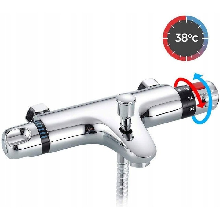 Baterie termostatica pentru dus, miez cupru, reglare temperatura 20-50°C, 28cm, set cu accesorii montaj