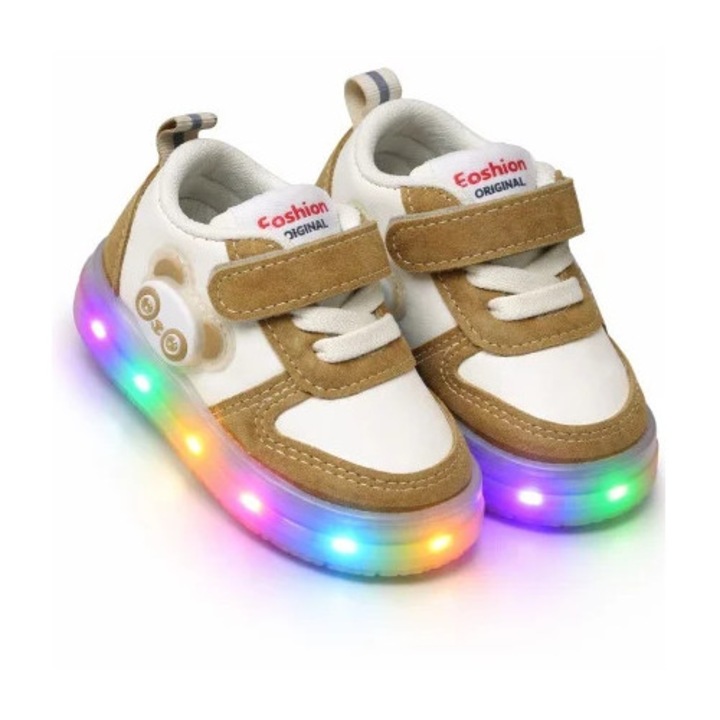 Adidasi cu luminite pentru baieti Ursuletul Panda, Maro