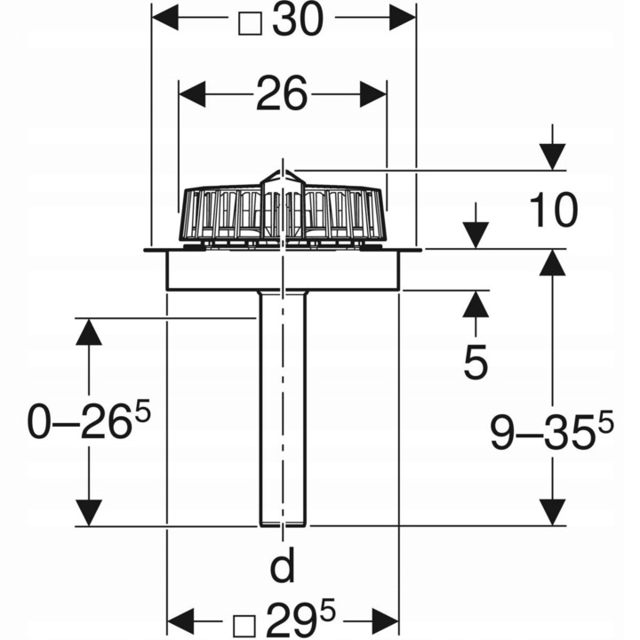 Sistem de scurgere Geberit Pluvia DN56, 40mm inaltime, iesire verticala, 56mm diametru, cu flansa de fixare