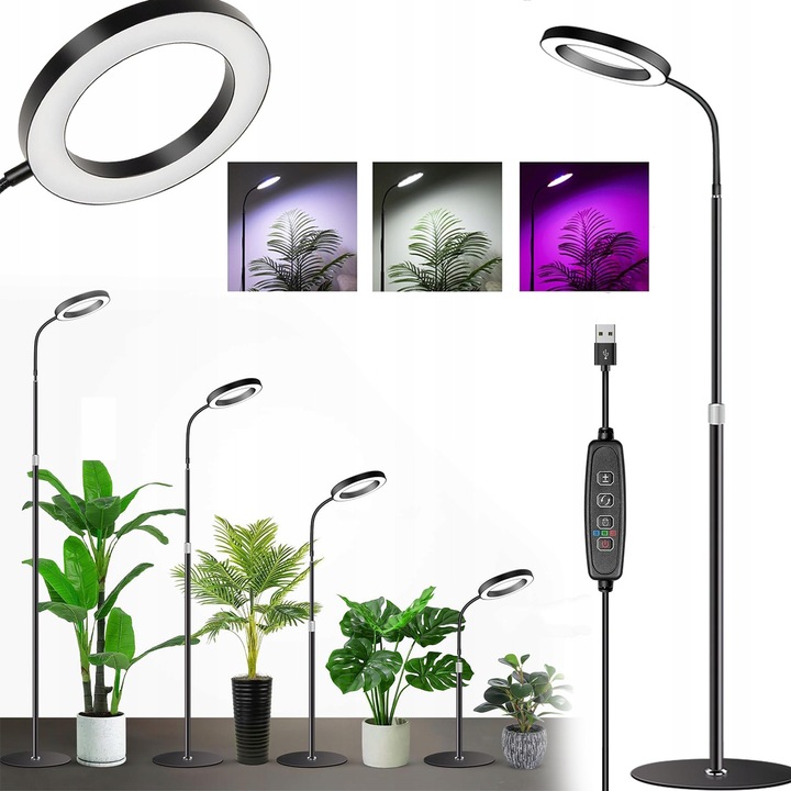 Lampa LED pentru cresterea plantelor, 4 moduri de iluminare, 10 niveluri de intensitate, 58x170cm, neagra, set complet
