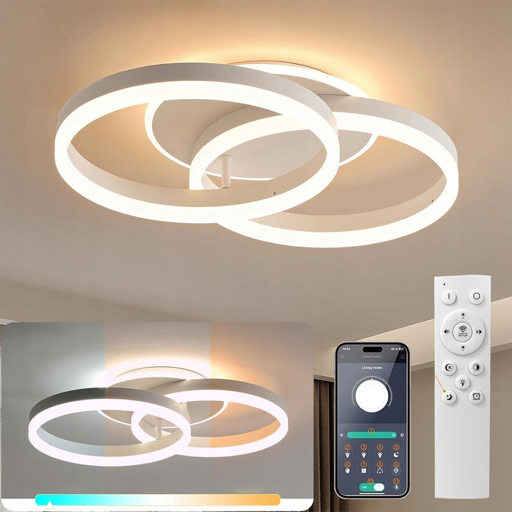 Lusta LED Ring, плафон, с дистанционно управление, бял