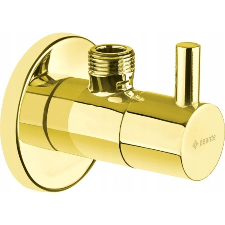 Ъглов кран Deante, 1/2", 3/8", златист финиш, кръгла форма, с филтър и скрита розетка