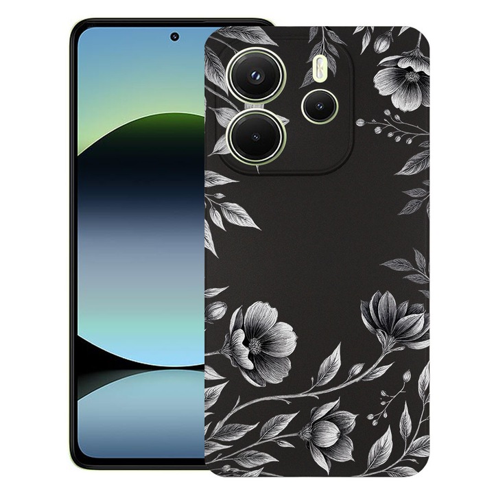 BestCase® Husa TPU Ultra Slim Compatibila cu Xiaomi Redmi Note 14 5G, Black Floral, 2022876 B 2035