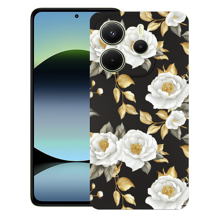 BestCase® Husa TPU Ultra Slim Compatibila cu Xiaomi Redmi Note 14 5G, Floral - Aesthetic Golden Camellia, 2022876 B 2075