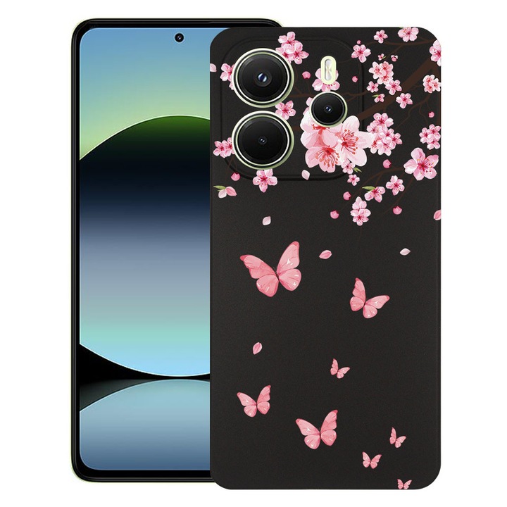 BestCase® Husa TPU Ultra Slim Compatibila cu Xiaomi Redmi Note 14 5G, Pink Cherry Blossom & Butterflies, 2022876 B 2045