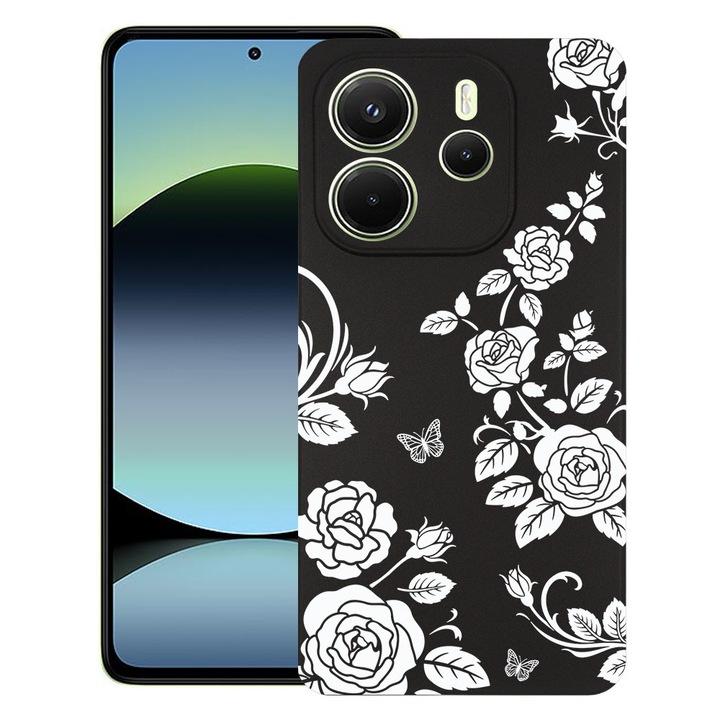 BestCase® Husa TPU Ultra Slim Compatibila cu Xiaomi Redmi Note 14 4G, Floral -Black Rose, 1926342 B 2036