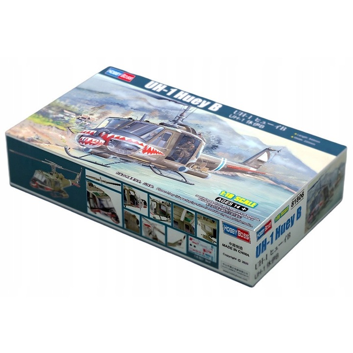 Модел за сглобяване HOBBY BOSS 81806 Хеликоптер UH-1 Huey B, 84,5x22см, 1:18, многоцветен