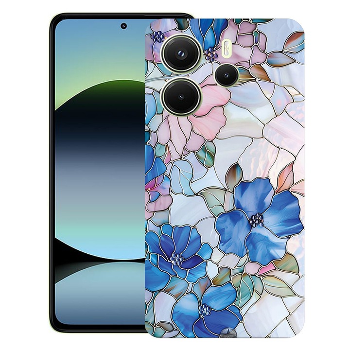 BestCase® Husa TPU Ultra Slim Compatibila cu Xiaomi Redmi Note 14 5G, Floral - Stained Glass Hydrangea, 2022876 B 2081