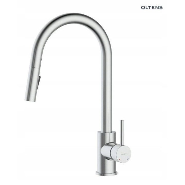 Кухненски смесител Oltens Litla, единичен, с изтеглящ се чучур, никел, 57x27x7см