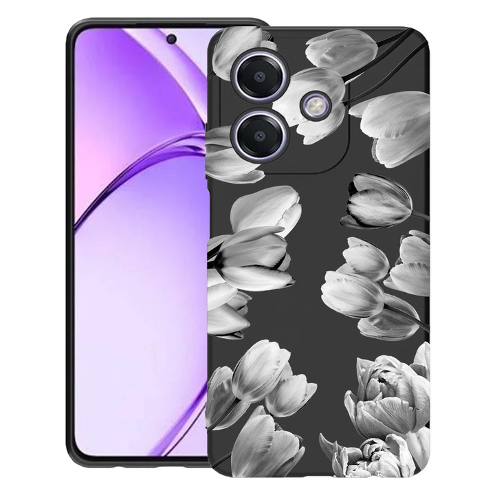 BestCase® Husa TPU Ultra Slim Compatibila cu OPPO A40 / A40M / A60 5G, Floral - Black Tulip, 1992022 B 2086