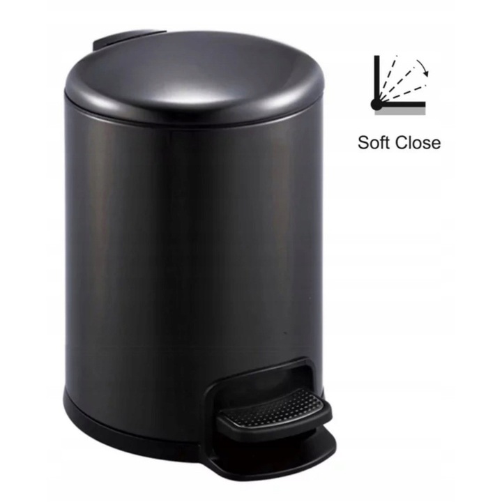 Cos de gunoi STELLA 8L, negru mat, 23x26x37cm, cu capac cu pedala, interior detasabil