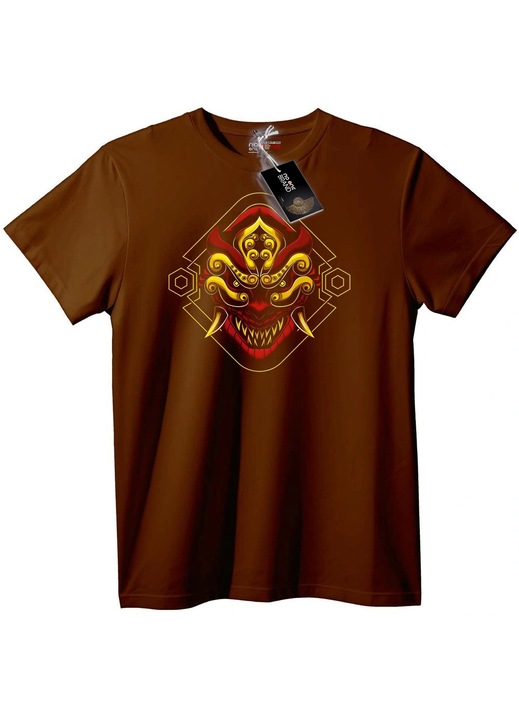 Tricou cu design Oni Mask, Maro