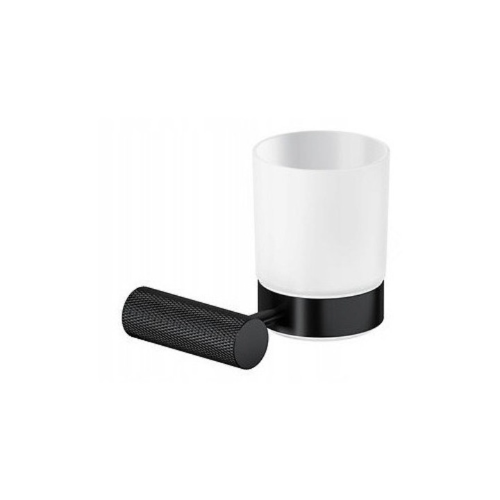 Suport pentru periute de dinti, Cersanit, model ZEN, sticla mrozonata, inox, negru, 11,2x9,9x9,5cm
