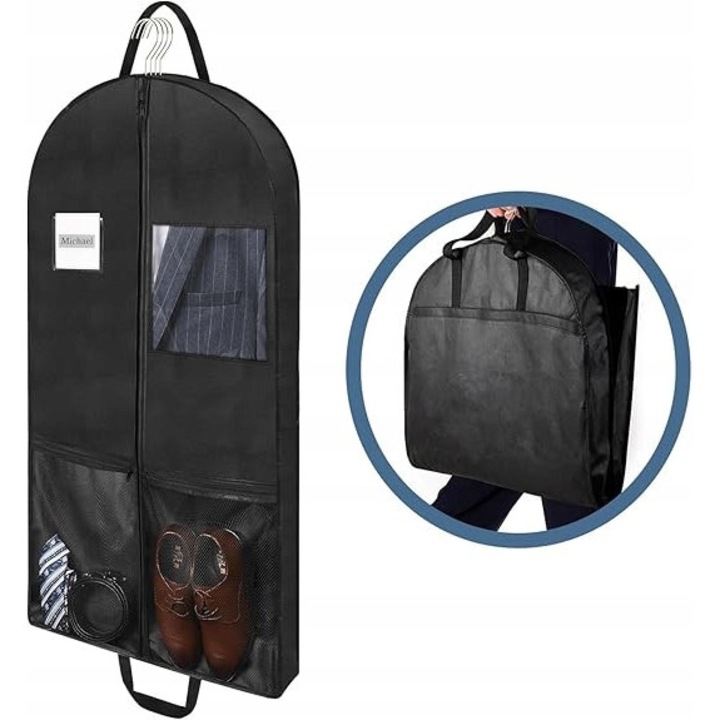 Set 3 x huse pentru imbracaminte, negru, 110x60x10cm, cu fereastra