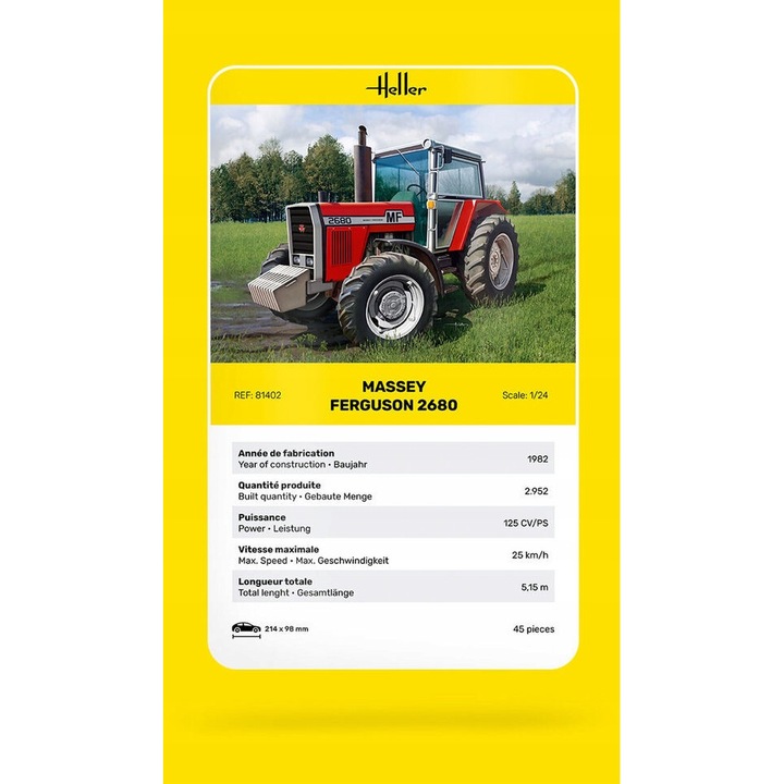 Heller Massey Ferguson 2680 traktor 1:24, 45 darab, 70x375x250mm
