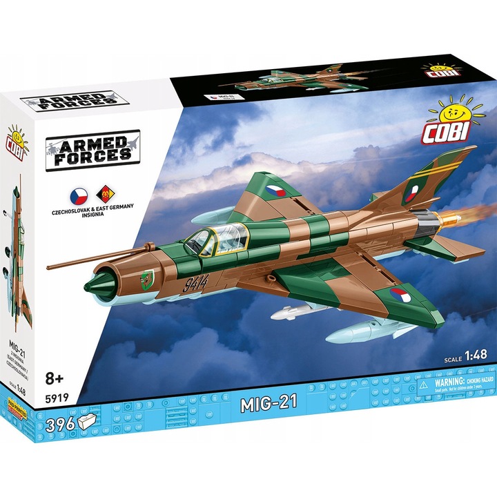 Cobi MiG-21 építőkészlet, 396 darab, 32x15x9,5cm, kiállítási állvánnyal