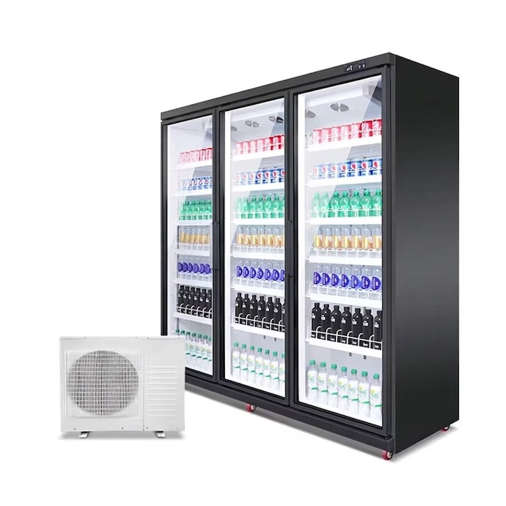 Vitrina frigorifica verticala 3 usi 2000L, agregat extern, inox negru, control digital