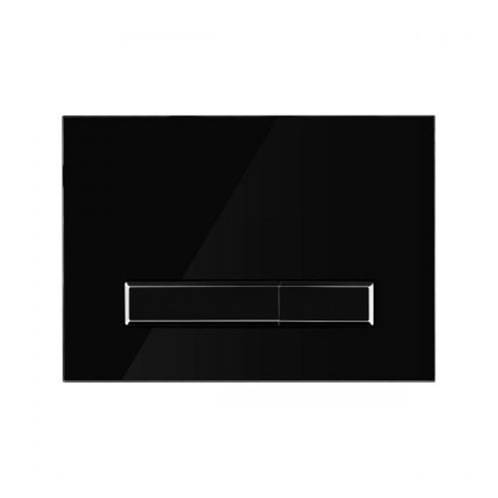 Buton spalare WC, Oltens Torne, sticla neagra/chrom, 24,5x17,5cm, set