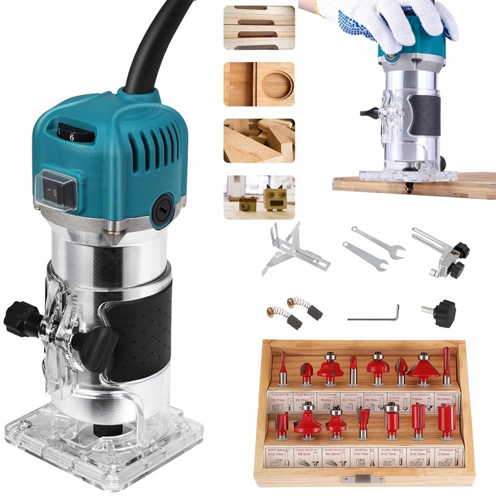 Freza electrica 800W, 30000 RPM, set 15 freze