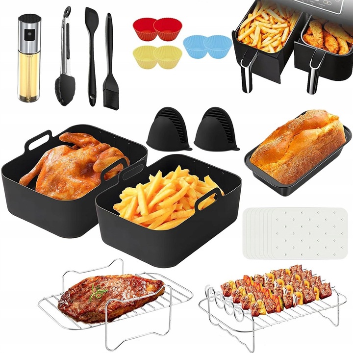 Set accesorii 22 piese pentru friteuza Ninja Air Fryer, forme de silicon, culori diverse, 7,6l-9,5l