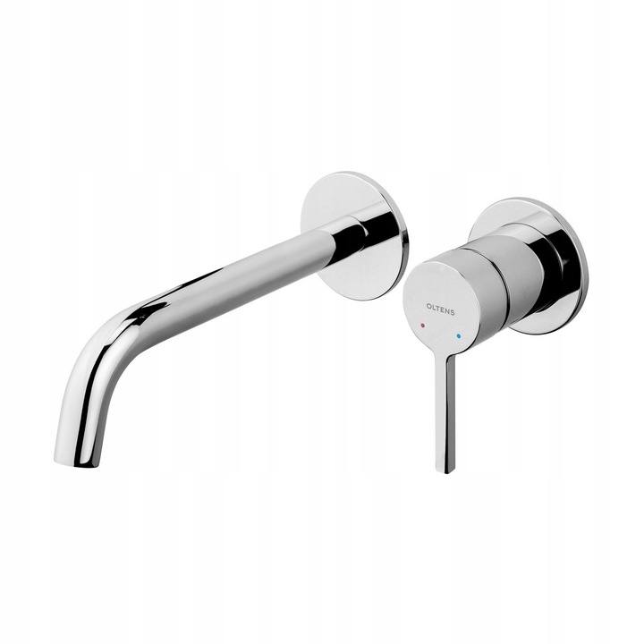 Смесител за мивка Oltens Rann, за вграждане, едноръкохватков, хром, с изпразнител, фиксиран чучур